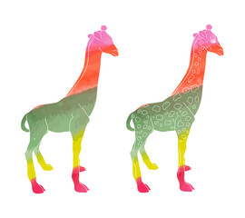 Rainbow watercolour giraffe