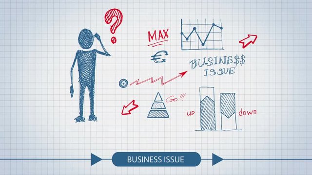 Business sketch project or process timeline visualization with infographic elements of charts, financial figures, data analysis concept available in 4k UHD FullHD and HD doodle video animation footage