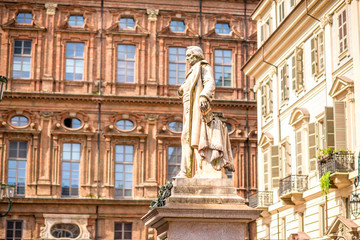 Fototapeta na wymiar Vincenzo Gioberti statue in the old city center of Turin city in Italy