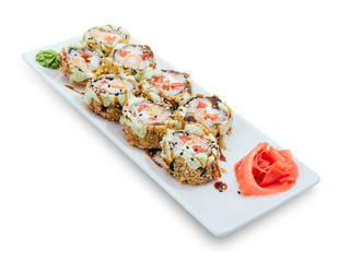 Japanese seafood sushi , roll on a white background