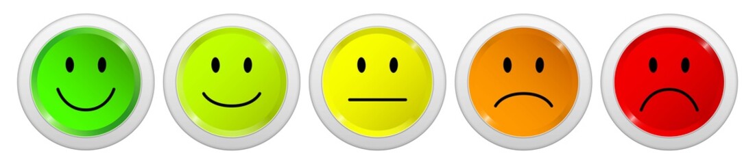 row of colorful vector rating smiley buttons / Reihe  Bewertung Kritik Smilie vektor Symbole bunt 