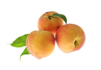 Fototapeta na wymiar Fresh peaches on a white background