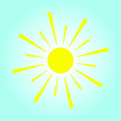 Sun icon. Yellow sun on blue background. Vector illustration