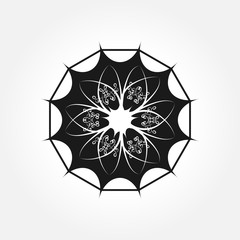 A single abstract floral element. Logo, symbol, flower dodecahedron frame.