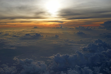 Fototapeta na wymiar sunrise view from the window of an airplane