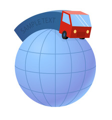 delivery truck and world earth globe - trucking industry, vector illustration
