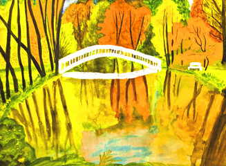 Autumn landscape, painting, watercolours