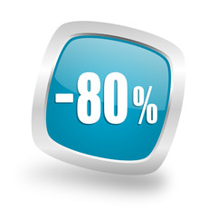 80 percent sale retail square blue glossy chrome silver metallic web icon