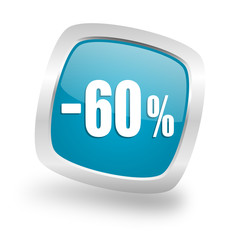 60 percent sale retail square blue glossy chrome silver metallic web icon