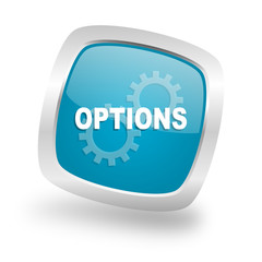 options square blue glossy chrome silver metallic web icon