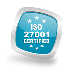 iso 27001 square blue glossy chrome silver metallic web icon