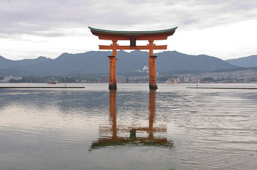 Miyajima best known for its Floating Torii gate in Hiroshima, Japan
