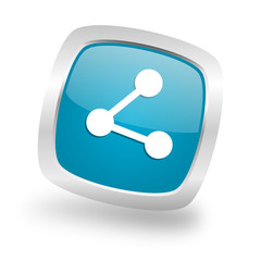 share square blue glossy chrome silver metallic web icon