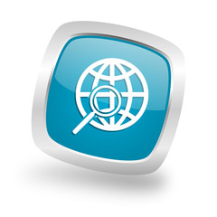 search square blue glossy chrome silver metallic web icon