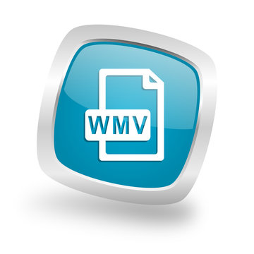 wmv file square blue glossy chrome silver metallic web icon