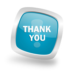 thank you square blue glossy chrome silver metallic web icon