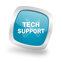 technical support square blue glossy chrome silver metallic web icon