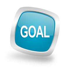 goal square blue glossy chrome silver metallic web icon