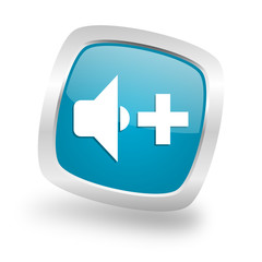 speaker volume square blue glossy chrome silver metallic web icon