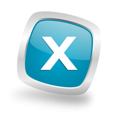 cancel square blue glossy chrome silver metallic web icon