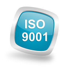 iso 9001 square blue glossy chrome silver metallic web icon