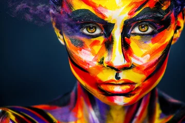Fototapeten Portrait of the bright beautiful girl with art colorful make-up and bodyart © Mike Orlov