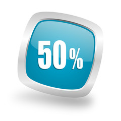 50 percent square blue glossy chrome silver metallic web icon