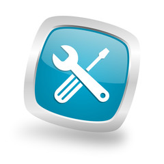 tools square blue glossy chrome silver metallic web icon