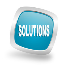solutions square blue glossy chrome silver metallic web icon