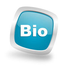 bio square blue glossy chrome silver metallic web icon