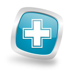 pharmacy square blue glossy chrome silver metallic web icon