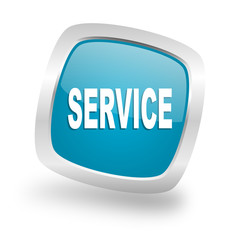service square blue glossy chrome silver metallic web icon