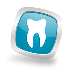 tooth square blue glossy chrome silver metallic web icon