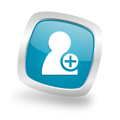 add contact square blue glossy chrome silver metallic web icon