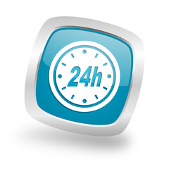 24h square blue glossy chrome silver metallic web icon