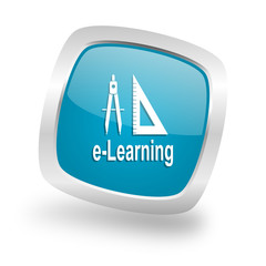 larning square blue glossy chrome silver metallic web icon