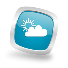 cloud square blue glossy chrome silver metallic web icon