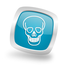 skull square blue glossy chrome silver metallic web icon
