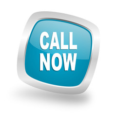 call now square blue glossy chrome silver metallic web icon