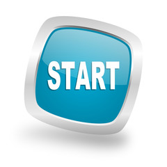 start square blue glossy chrome silver metallic web icon