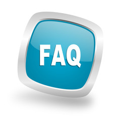 faq square blue glossy chrome silver metallic web icon