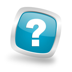 question mark square blue glossy chrome silver metallic web icon
