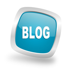 blog square blue glossy chrome silver metallic web icon