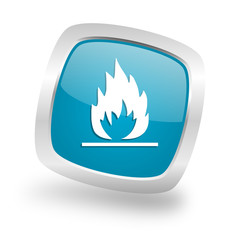 flame square blue glossy chrome silver metallic web icon