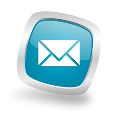 Fototapeta na wymiar email square blue glossy chrome silver metallic web icon