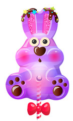 Sweet cute cartoon purple candy lollipop rabbit bunny character. Vector illustration, clip-art, isolated on white background
