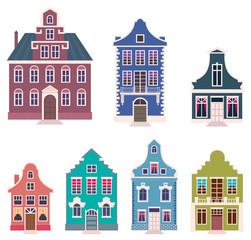Set of colorful houses in the Dutch style cartoon vector illustr