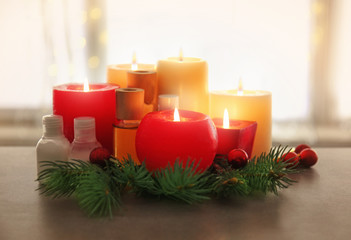 Christmas spa composition on table