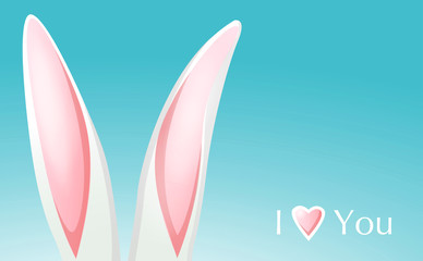 In love. White rabbit ears and heart. Postcard, love letter. Vector illustration, clip-art Lovely rabbit love heart.