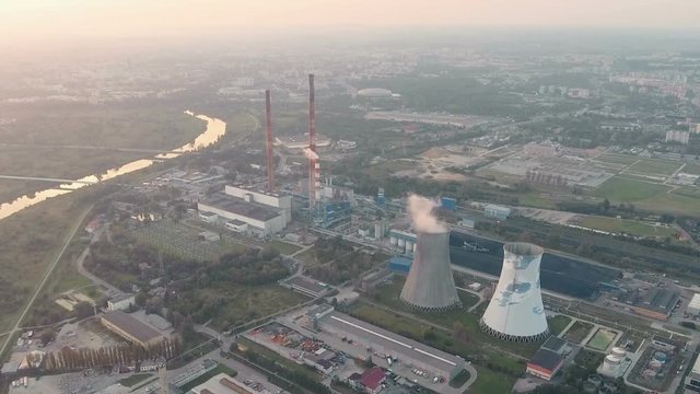 Aerial view of power station in Krakow, Poland.